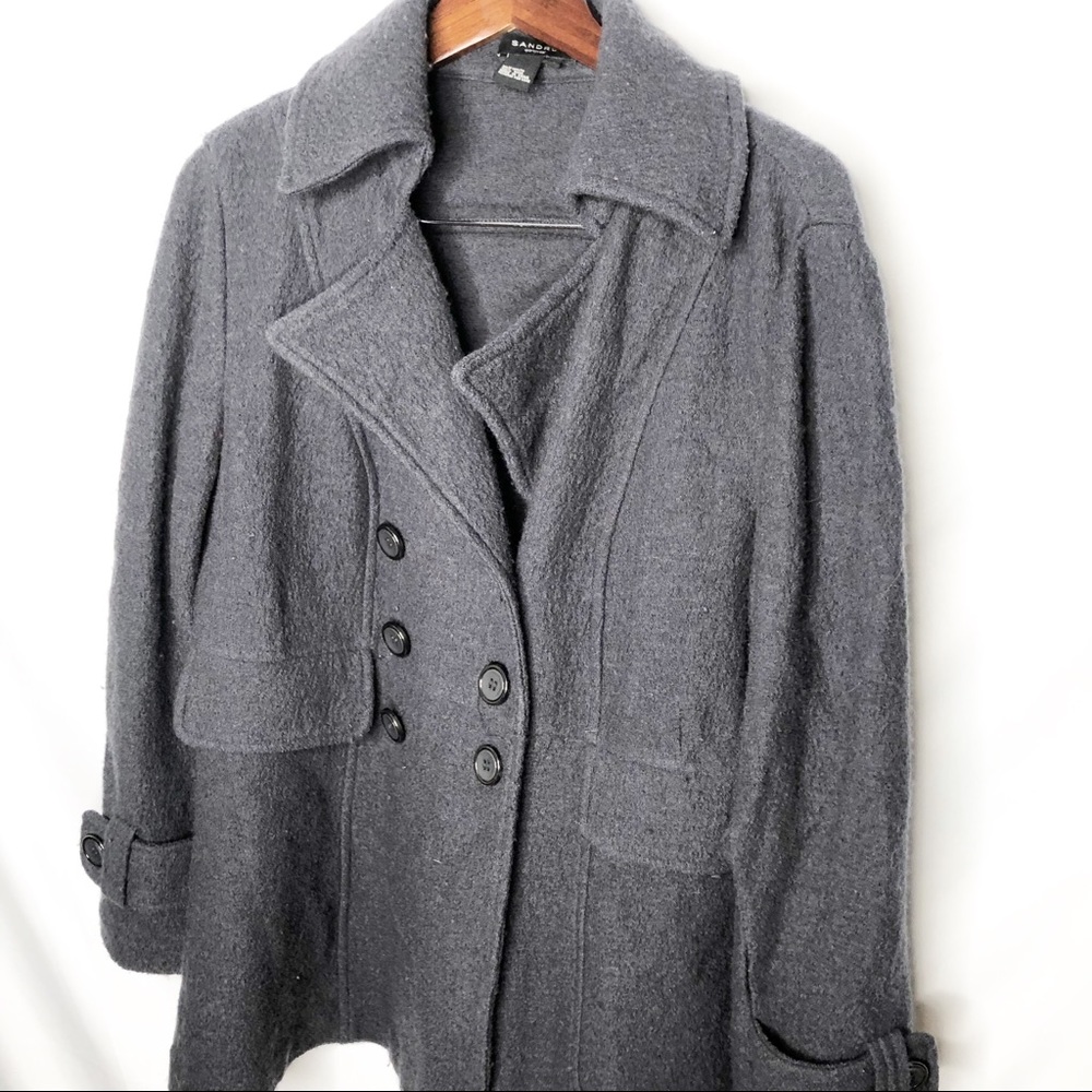 Sandro Gray Grey winter Pea Coat Size XL 100% wool